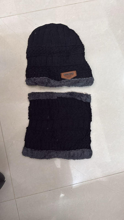 Unisex Woolen Cap Set Beanie and Scarf Set, Neck Warmer, Knit Hat